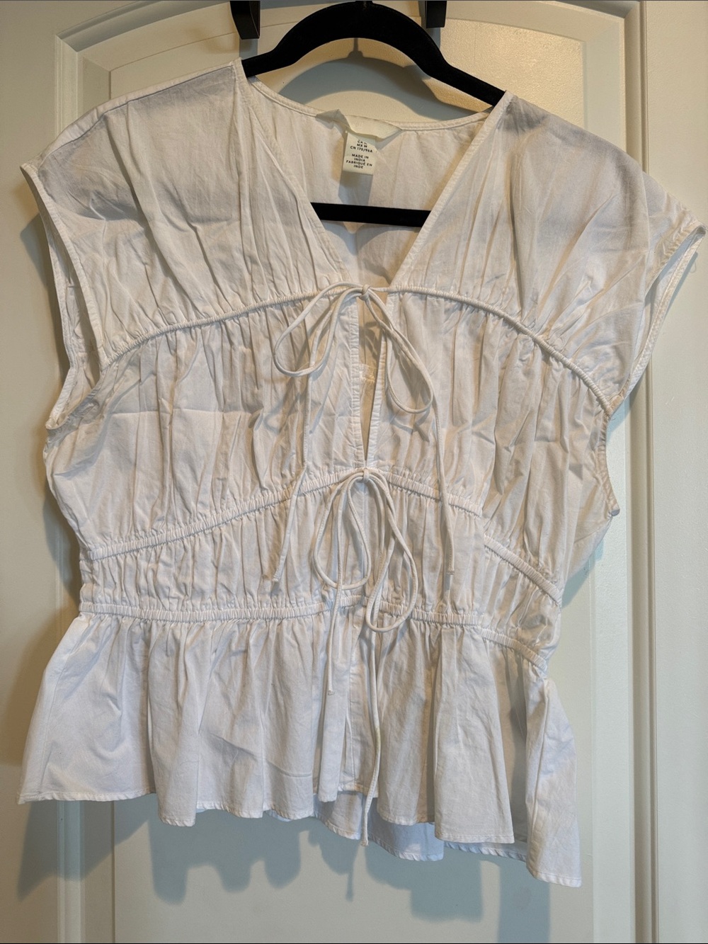 H&M White Tie-Front Peplum Blouse